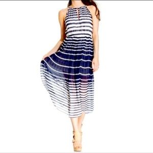 Maison Jules blue stripe pleated gradient sleeveless dress